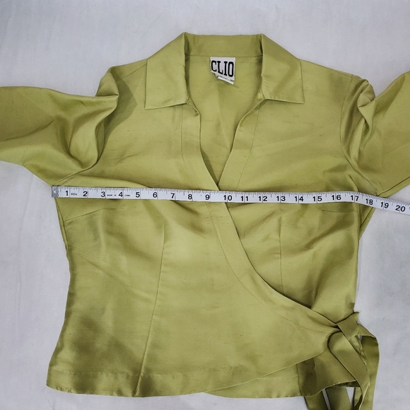 CLIO 100% Silk Top & Pants Set Green Wrap Top Black Pants Size S Top Size 4 Pant - Picture 9 of 16